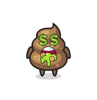 poop character with an expression of crazy about money vector