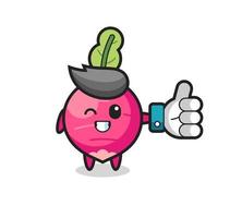 cute radish with social media thumbs up symbol vector