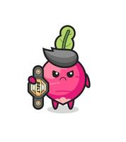 radish mascot character as a MMA fighter with the champion belt vector