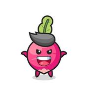 the illustration of cute radish doing scare gesture vector