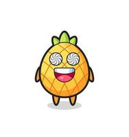 cute pineapple character with hypnotized eyes vector