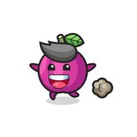 the happy plum fruit cartoon with running pose vector