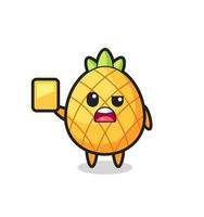 cartoon pineapple character as a football referee giving a yellow card vector
