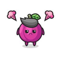 annoyed expression of the cute plum fruit cartoon character vector