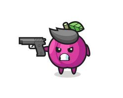 the cute plum fruit character shoot with a gun vector