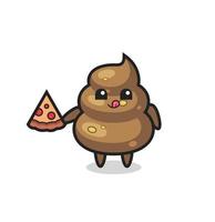 cute poop cartoon eating pizza vector