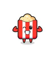 the muscular popcorn character is posing showing his muscles vector