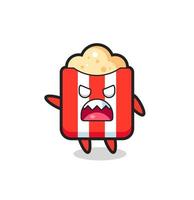 cute popcorn cartoon in a very angry pose vector