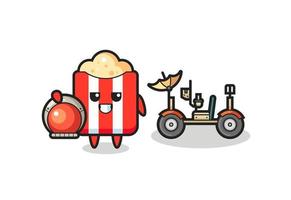 the cute popcorn as astronaut with a lunar rover vector