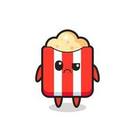 the mascot of the popcorn with sceptical face vector