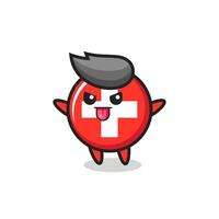 naughty switzerland flag badge character in mocking pose vector