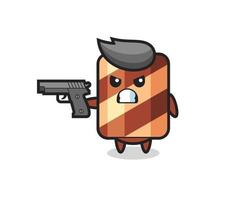 the cute wafer roll character shoot with a gun vector