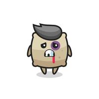 injured sack character with a bruised face vector