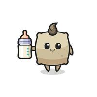 baby sack cartoon character with milk bottle vector