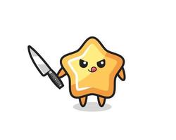 cute star mascot as a psychopath holding a knife vector