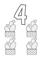 four cacti preschool education printable numbers coloring pages vector