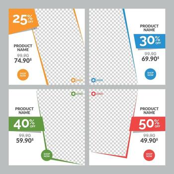 Conjunto de plantillas de banner de venta cuadrada para web y redes sociales. vector