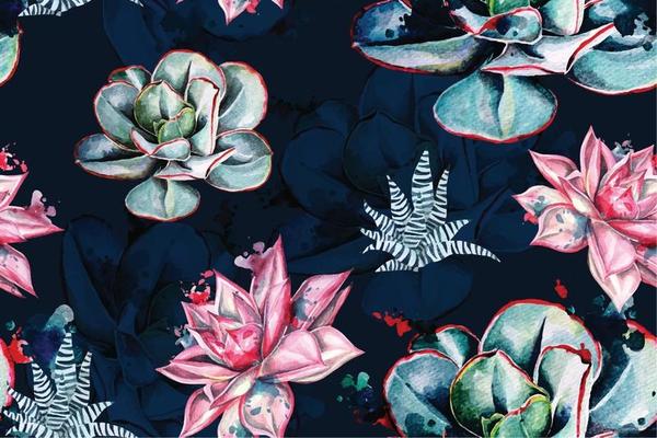 Seamless pattern cactus and echeveria 2