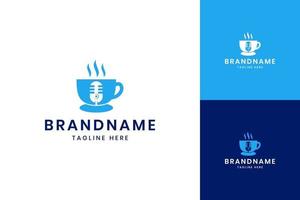 coffee podcast negative space logo design vector