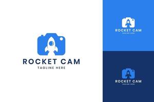 rocket camera negative space logo design vector