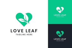 love leaf negative space logo design vector