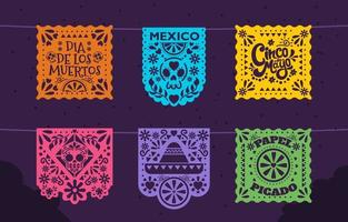 colorido paquete de iconos de papel picado vector