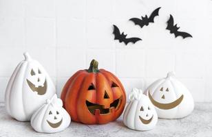 Halloween pumpkins and jack o lantern decor photo