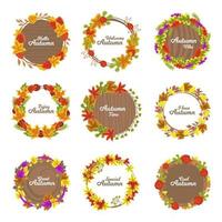 Collection of Autumn Floral Wreath Badges vector