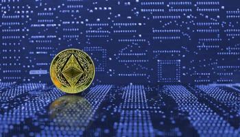 Golden ethereum eth coin eth cryptocurrency new version photo