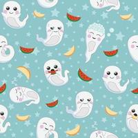 Seamless Pattern with Cute Cartoon Ghosts vector