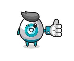 cute rocket with social media thumbs up symbol vector