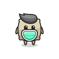 cute sack cartoon wearing a mask vector