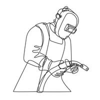 Mig Welder with Visor Holding Welding Torch Continuous Line Drawing vector