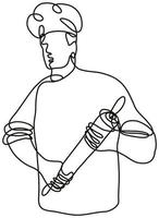 Baker Chef or Cook Holding a Roller Continuous Line Drawing vector