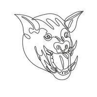 Angry Wild Boar Head Front View Continuous Line Drawing vector