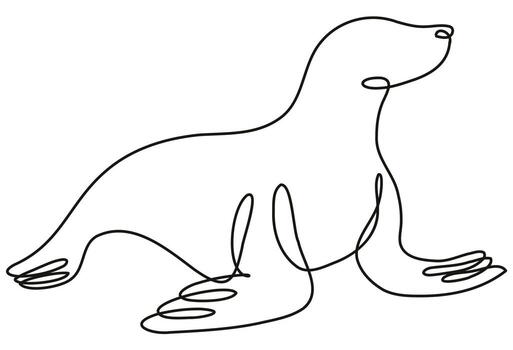 Seal Viewed from Side Continuous Line Drawing vector