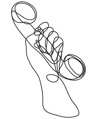Hand Holding a Vintage Telephone Continuous Line Drawing