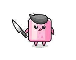 cute marshmallow mascot as a psychopath holding a knife vector