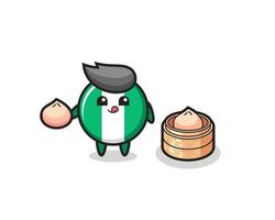 cute nigeria flag badge character eating steamed buns vector