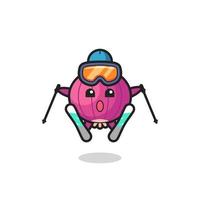 Personaje de mascota de cebolla como jugador de esquí. vector