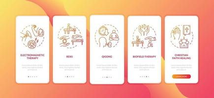 External energy medicine onboarding app page screen with concepts vector