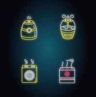 Air purifiers variety neon light icons set vector