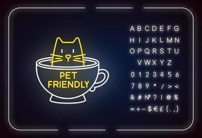 icono de luz de neón de café amigable para gatos vector