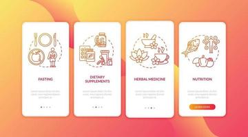 Herbal medicine and diets onboarding app page screen with concepts vector