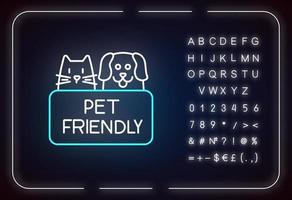 icono de luz de neón de área amigable para perros y gatos vector