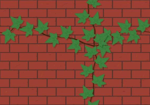 Seamless red brick wall with ivy vine background vector illustration
