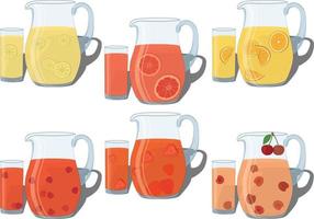 Refreshing cold summer drinks in jug and glass collection vector