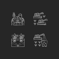 Agriculture and farming chalk white icons set on dark background vector