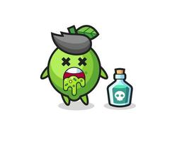 illustration of an lime character vomiting due to poisoning vector