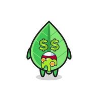 leaf character with an expression of crazy about money vector